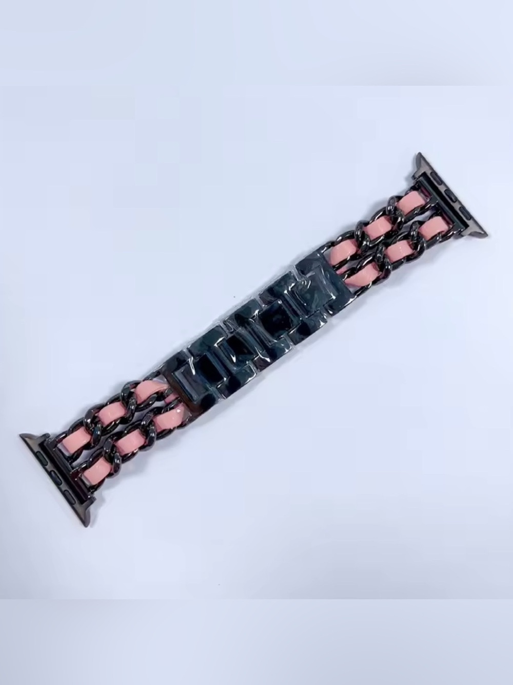 New Black and Pink Chain-Link Leather band for Apple Watch 38-49mm